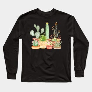 Classic Watercolor Cactus Family Long Sleeve T-Shirt